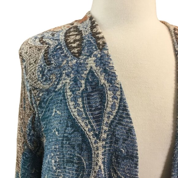 Chicos Cool Warm Mixed Paisley Print Open Front Long Sleeve Cardigan Large - Picture 3 of 11